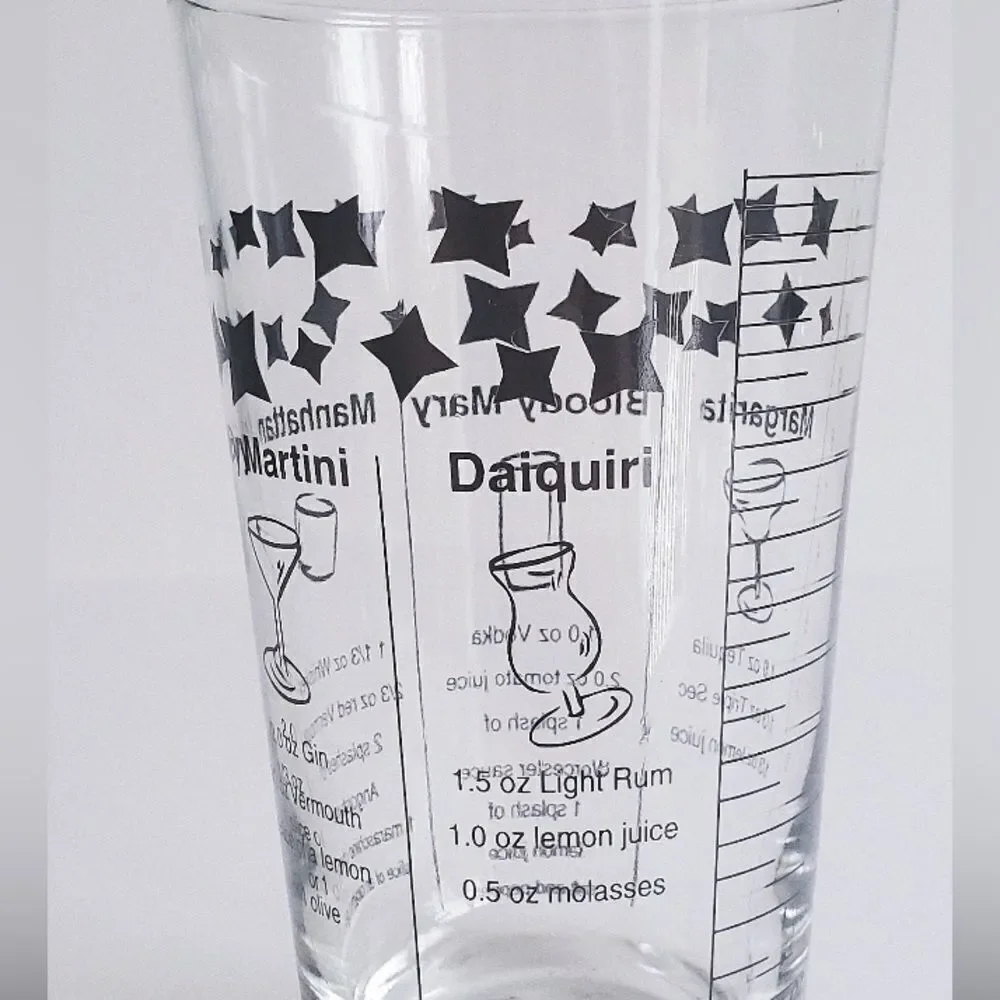 VINTAGE Federal Cocktail Drink Recipe Glass with 5 Recipes Black Print - 6” tall
